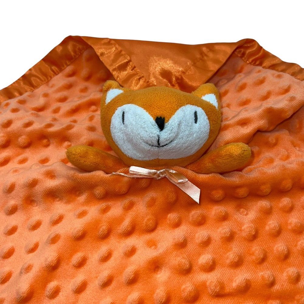 Orange Fox Lovey Plush Fleece Minky Dots Satin Stuffed Baby‎ Toy 16  x 16 Square